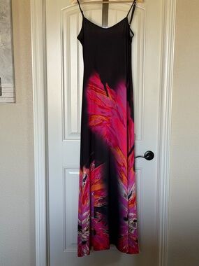 long tall sally Black Maxi Slip Dress with Fuchsia and Orange Floral Print
